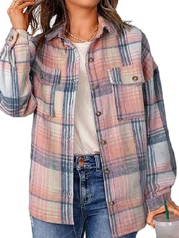 Welcome to Plathville Veronica Peters Pink/Blue Plaid Shacket Shopotiny