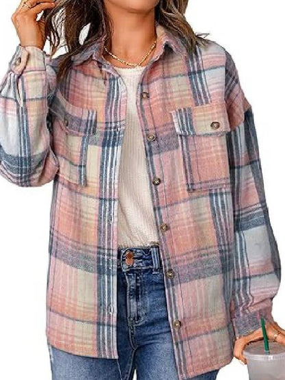 Welcome to Plathville Veronica Peters Pink/Blue Plaid Shacket Shopotiny