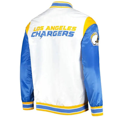LA Chargers Throwback Pitch Satin Blue And White Jacket USA Jackets