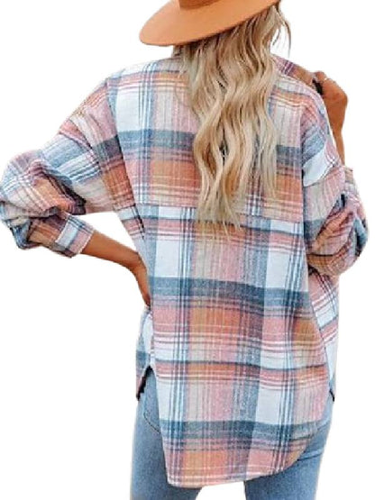 Welcome to Plathville Veronica Peters Pink/Blue Plaid Shacket Shopotiny
