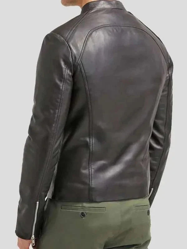 Men Cafe Racer Black Slim Fit Real Leather Jacket Clanton Jacket