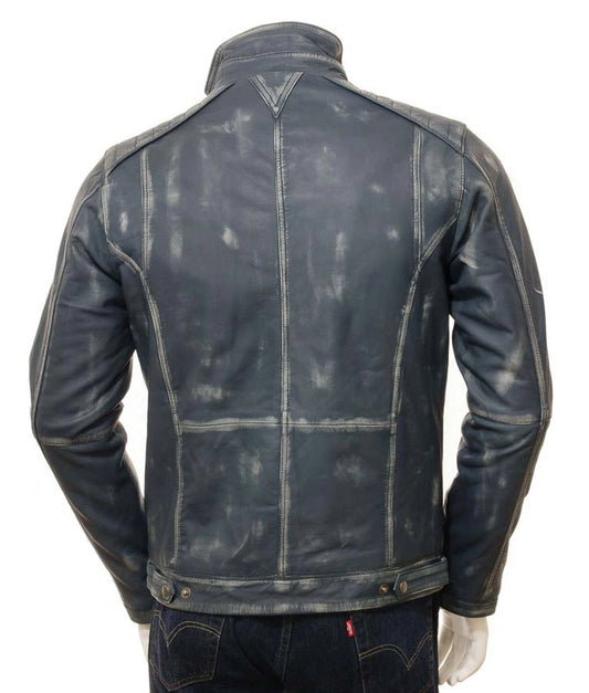 Mens Café Racer Blue Waxed Jacket