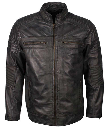 Mens Cafe Racer Grey Waxed Jacket