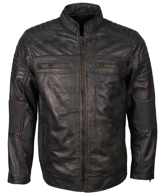 Mens Cafe Racer Grey Waxed Jacket