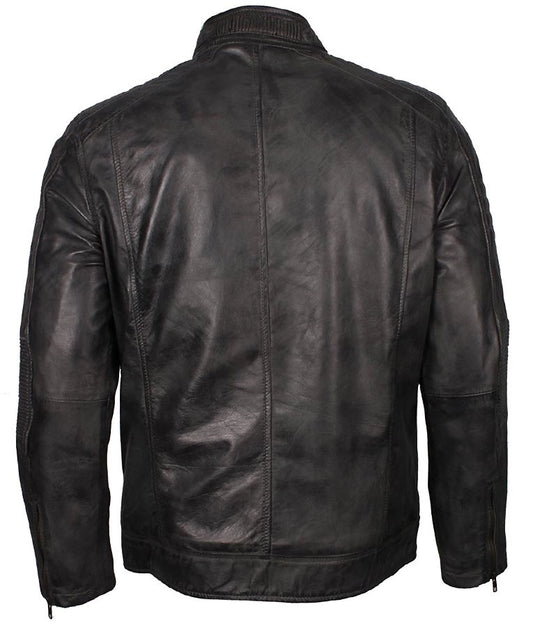 Mens Cafe Racer Grey Waxed Jacket