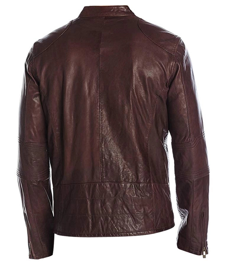 Mens Cafe Racer Maroon Biker Jacket