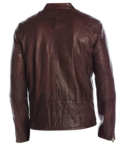 Mens Cafe Racer Maroon Biker Jacket