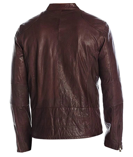 Mens Cafe Racer Maroon Biker Jacket