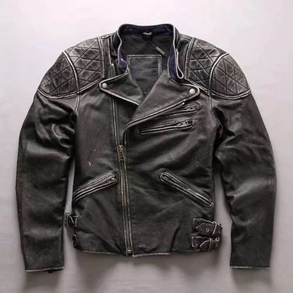 Mens Skull Distressed Black Vintage Biker Jacket