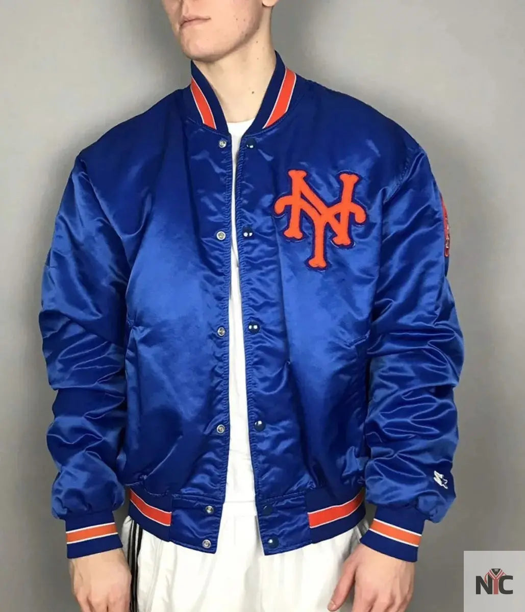 Mets New York Blue and White Satin Jacket Clanton Jacket