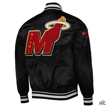 Miami Heat Mash Up Bomber Black Satin Jacket Clanton Jacket