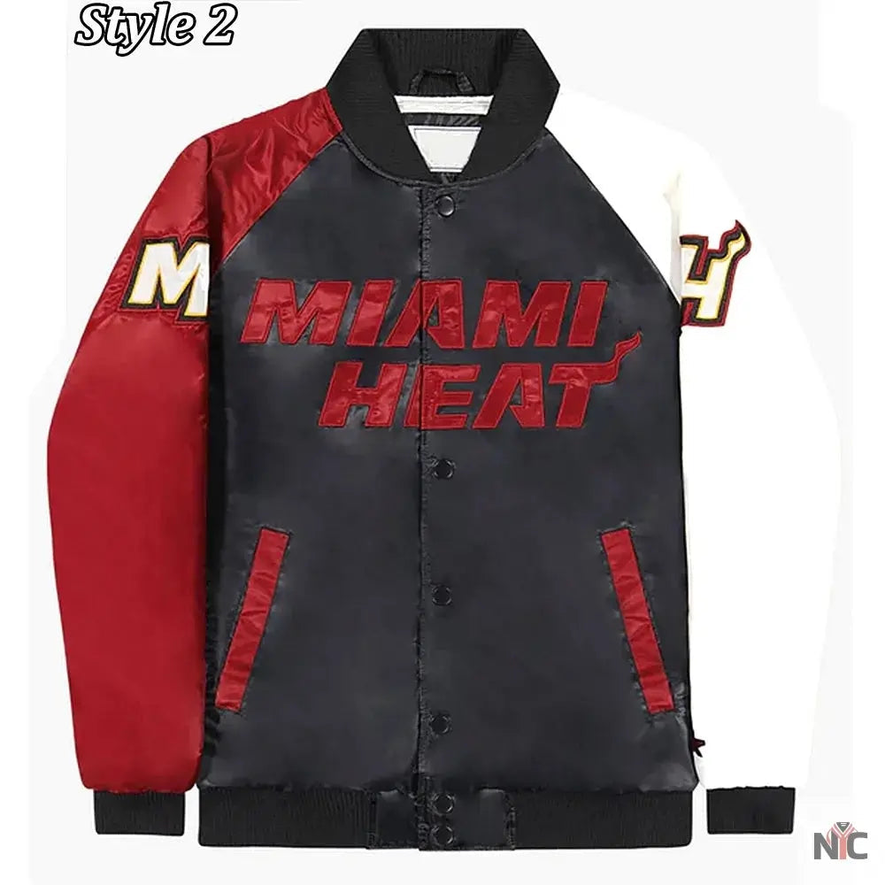 Miami Heat Reliever Full-Snap Black and Red Satin Jacket Clanton Jacket