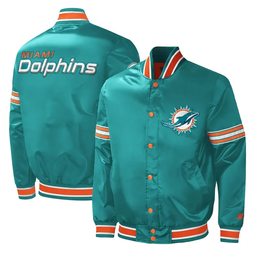 Midfield Miami Dolphins Aqua Varsity Satin Jacket - side view