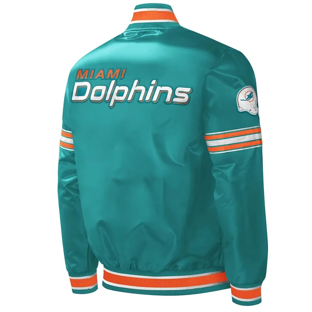 Midfield Miami Dolphins Aqua Varsity Satin Jacket - back view