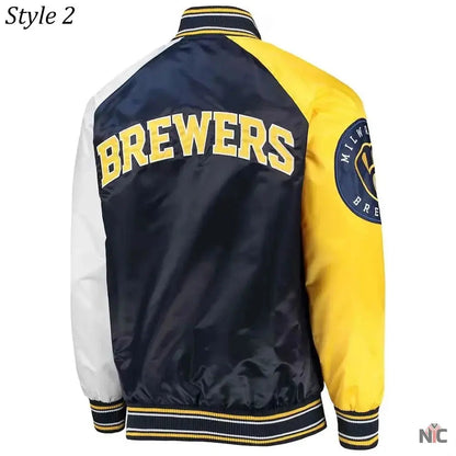 Milwaukee Brewers Gold and Navy Varsity Satin Jacket Clanton Jacket
