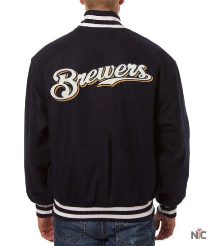 Milwaukee Brewers Handcrafted Logo Varsity Jacket Clanton Jacket