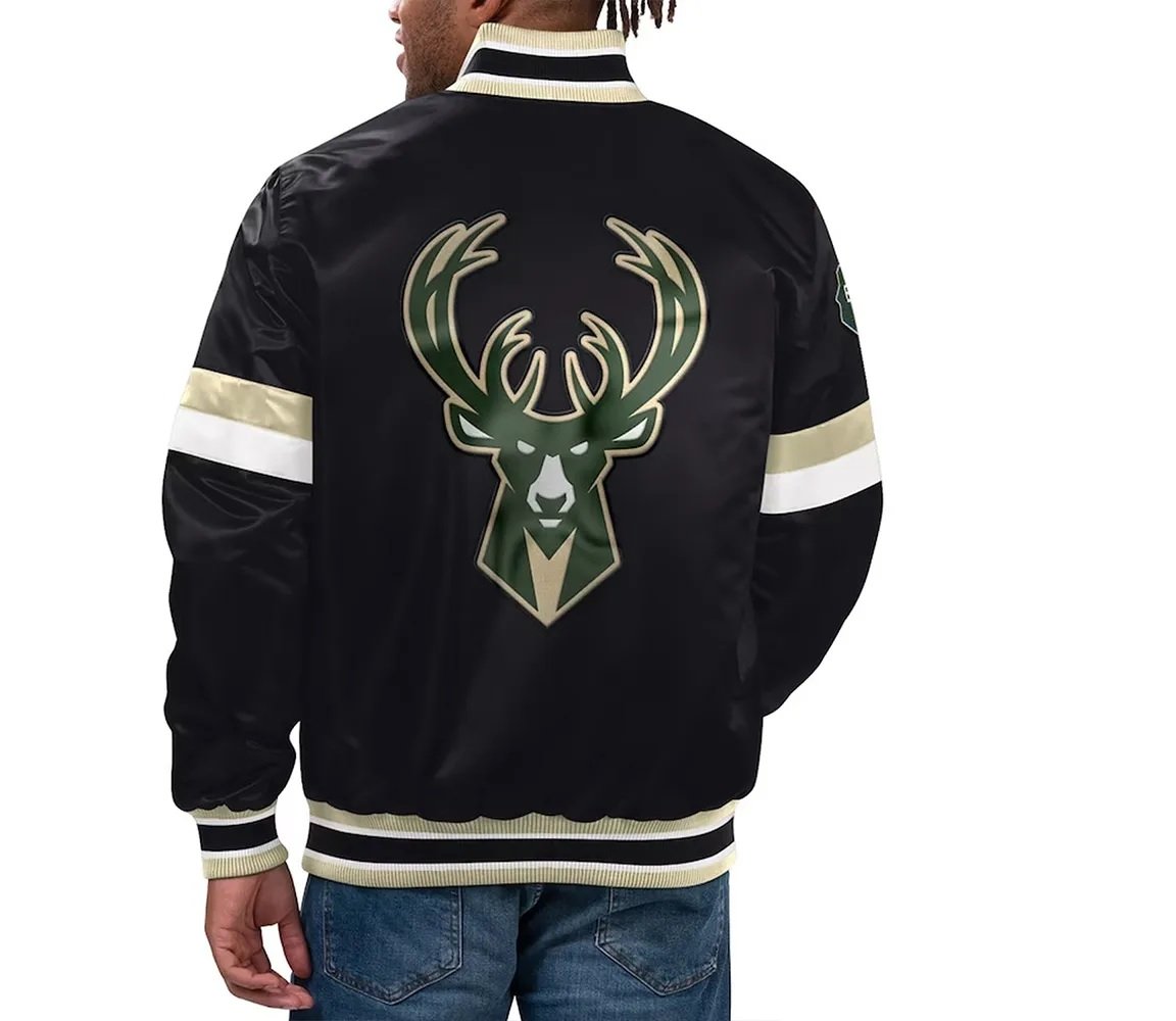 Milwaukee Bucks Home Game Black Jacket - back view