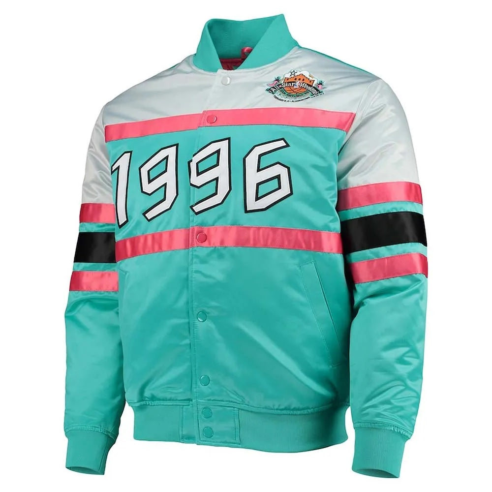 NBA Weekend 1996 Hardwood Classics Teal Satin Jacket - back view