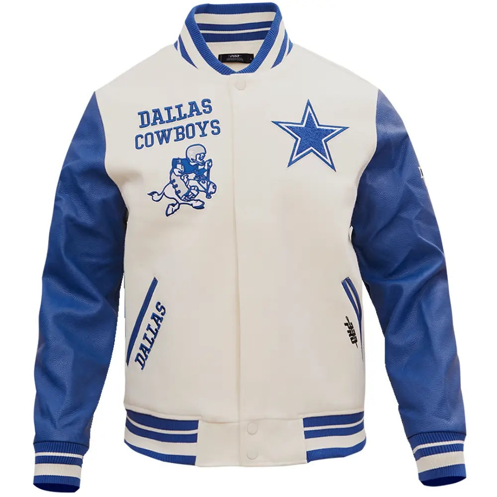 NFL Dallas Cowboys White And Blue Varsity Jacket - side view