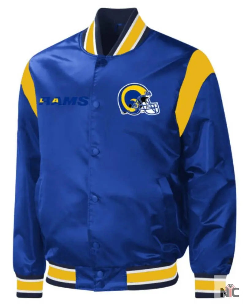 NFL La Rams Carneros Blue And Yellow Satin Jacket Clanton Jacket