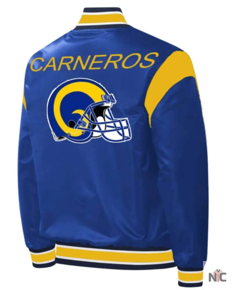 NFL La Rams Carneros Blue And Yellow Satin Jacket Clanton Jacket