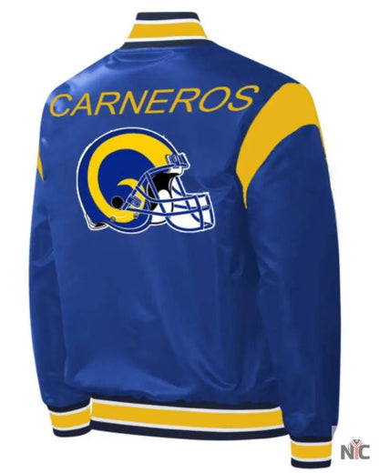 NFL La Rams Carneros Blue And Yellow Satin Jacket Clanton Jacket