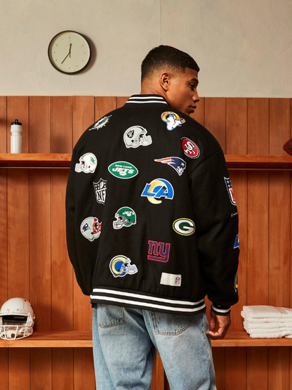 NFL Oversized Melton Multi Badge Bomber Jacket - side view