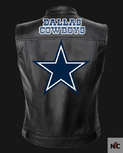 NFL Team Dallas Cowboys Black Leather Vest Clanton Jacket