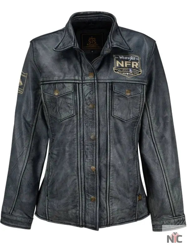 NFR Las Vegas 2024 Ladies Grey Leather Jacket Clanton Jacket