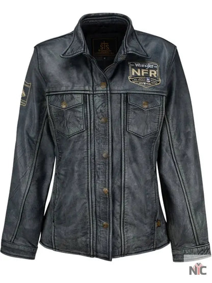 NFR Las Vegas 2024 Ladies Grey Leather Jacket Clanton Jacket