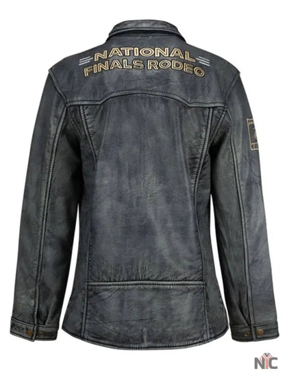 NFR Las Vegas 2024 Ladies Grey Leather Jacket Clanton Jacket