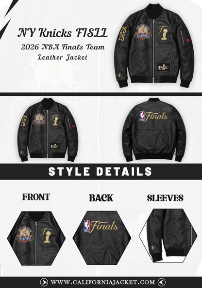 NY Knicks FISLL 2026 NBA Finals Team Leather Jacket
