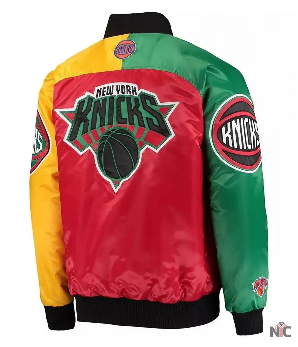 NY Knicks Ty Mopkins Satin Full-Snap Black and Red Jacket Clanton Jacket