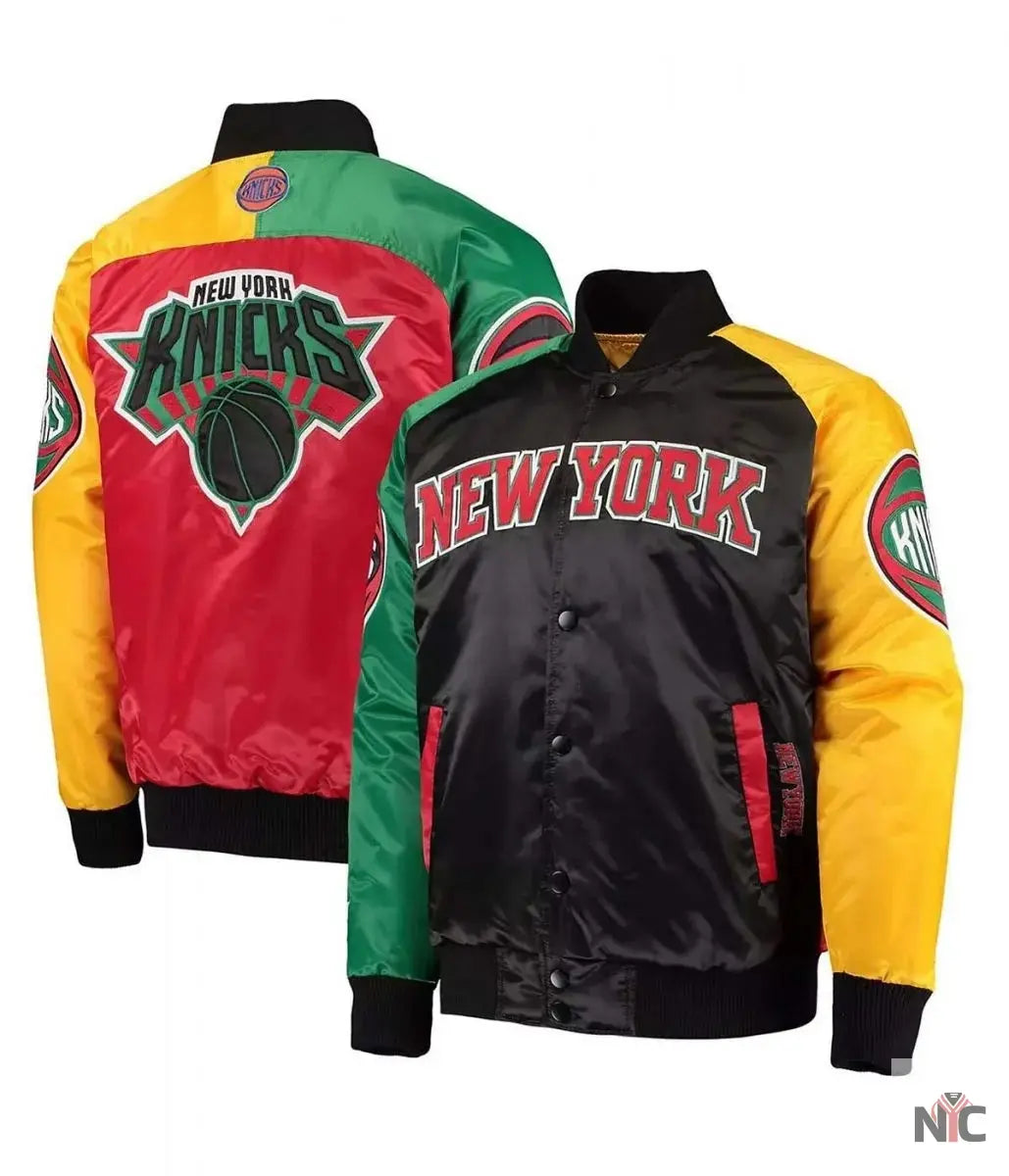 NY Knicks Ty Mopkins Satin Full-Snap Black and Red Jacket Clanton Jacket