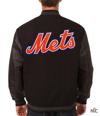 NY Mets Black Wool & Leather Jacket Clanton Jacket