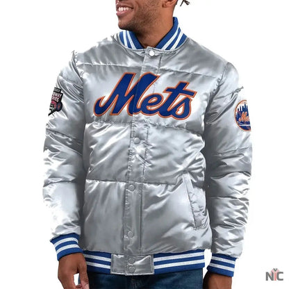 NY Mets Cooperstown Collection Bronx Puffer Satin Jacket Clanton Jacket