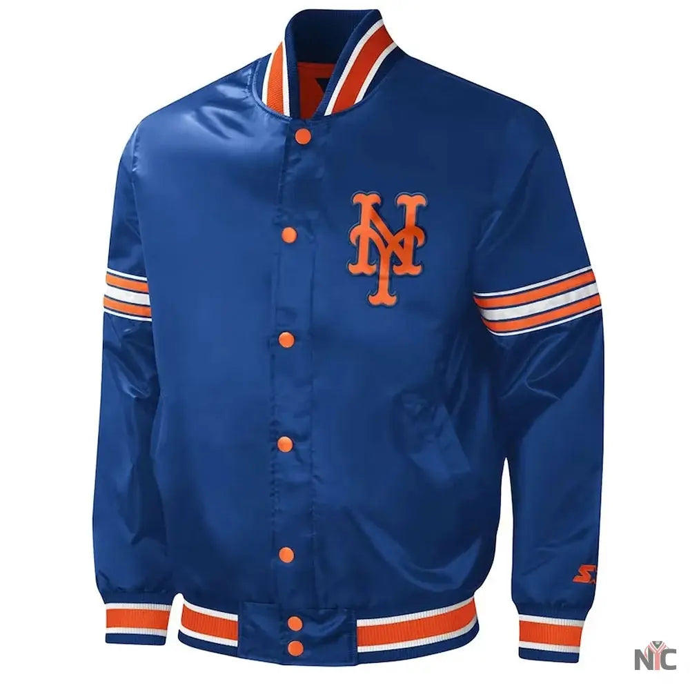 NY Mets Midfield Royal and Orange Satin Jacket Clanton Jacket