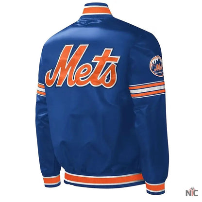 NY Mets Midfield Royal and Orange Satin Jacket Clanton Jacket