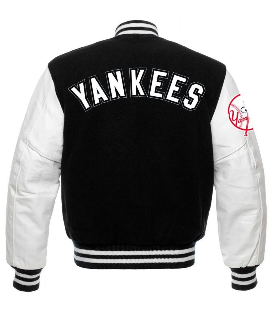 NY Yankees Black and White Varsity Jacket - back view