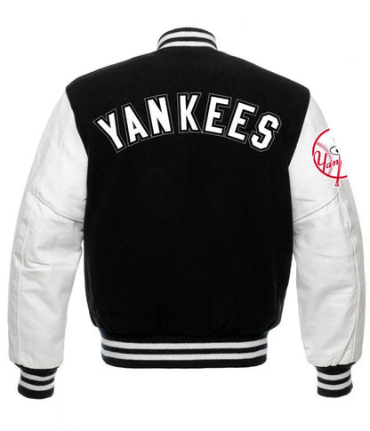 NY Yankees Black and White Varsity Jacket - back view