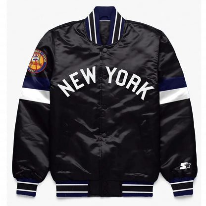NY Yankees Home Game Black Varsity Satin Jacket
