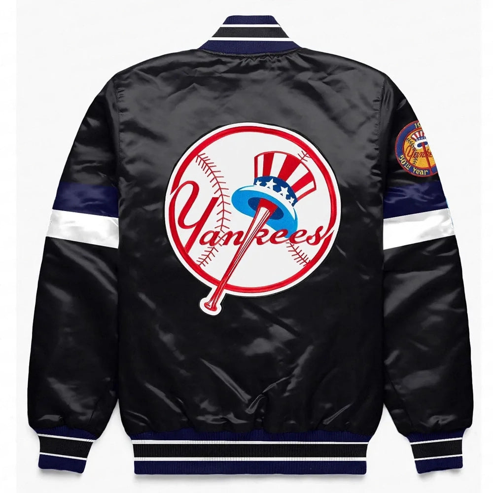 NY Yankees Home Game Black Varsity Satin Jacket - back view