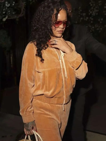 NYC Rihanna Peach Velour Tracksuit