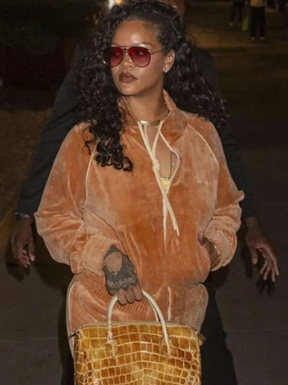 NYC Rihanna Peach Velour Tracksuit