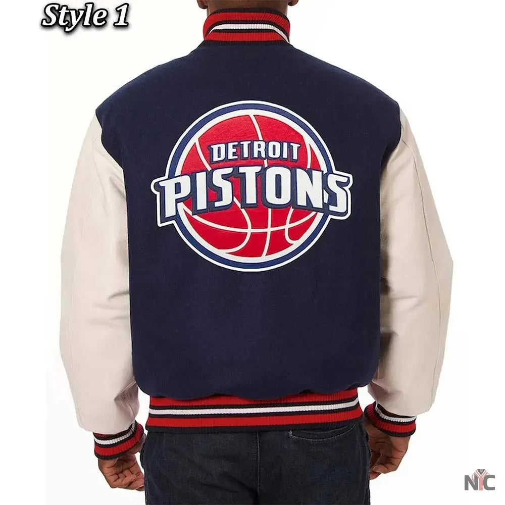 Navy White Detroit Pistons Varsity Jacket Clanton Jacket