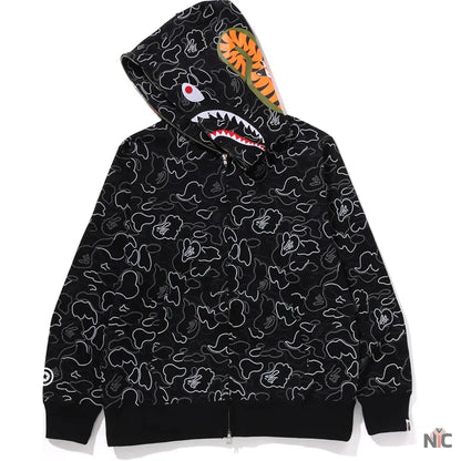 Neon Camo Shark Full Zip Hoodie Mens Clanton Jacket