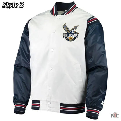 New Orleans Pelicans Renegade Varsity White Navy Jacket Clanton Jacket