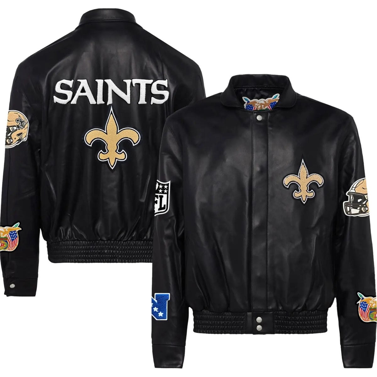 New Orleans Saints Jeff Hamilton Leather Varsity Jacket - back view