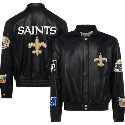 New Orleans Saints Jeff Hamilton Leather Varsity Jacket - back view