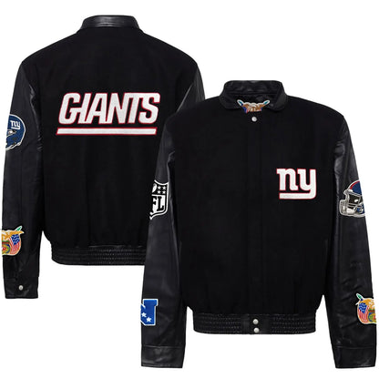 New York Giants Jeff Hamilton Wool and Leather Jacket - back view
